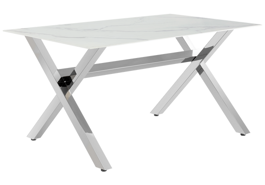 Ensemble table marbre blanc et 4 chaises argent | Zyro