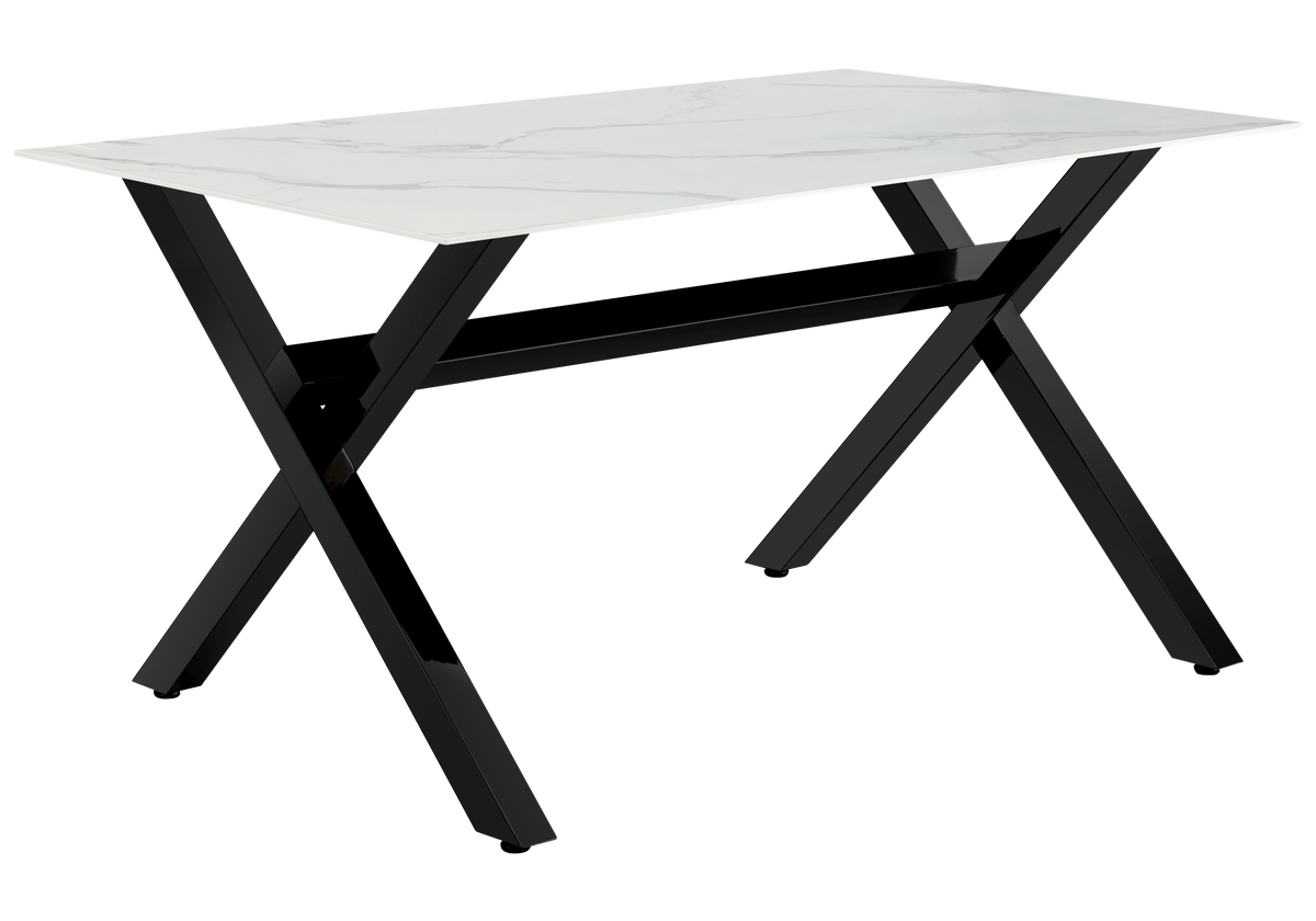 Ensemble table marbre blanc et 4 chaises noires | Zyro