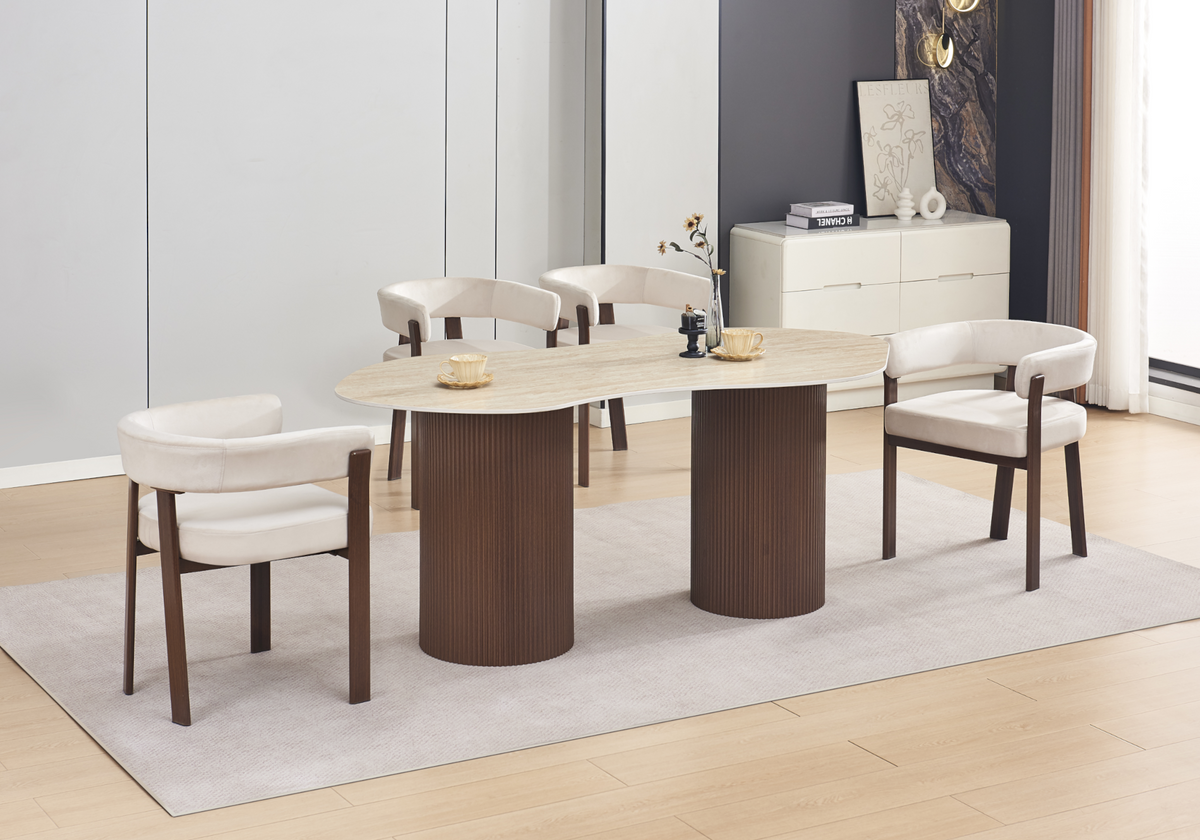 Table à manger en céramique et noyer cannelé | Solix