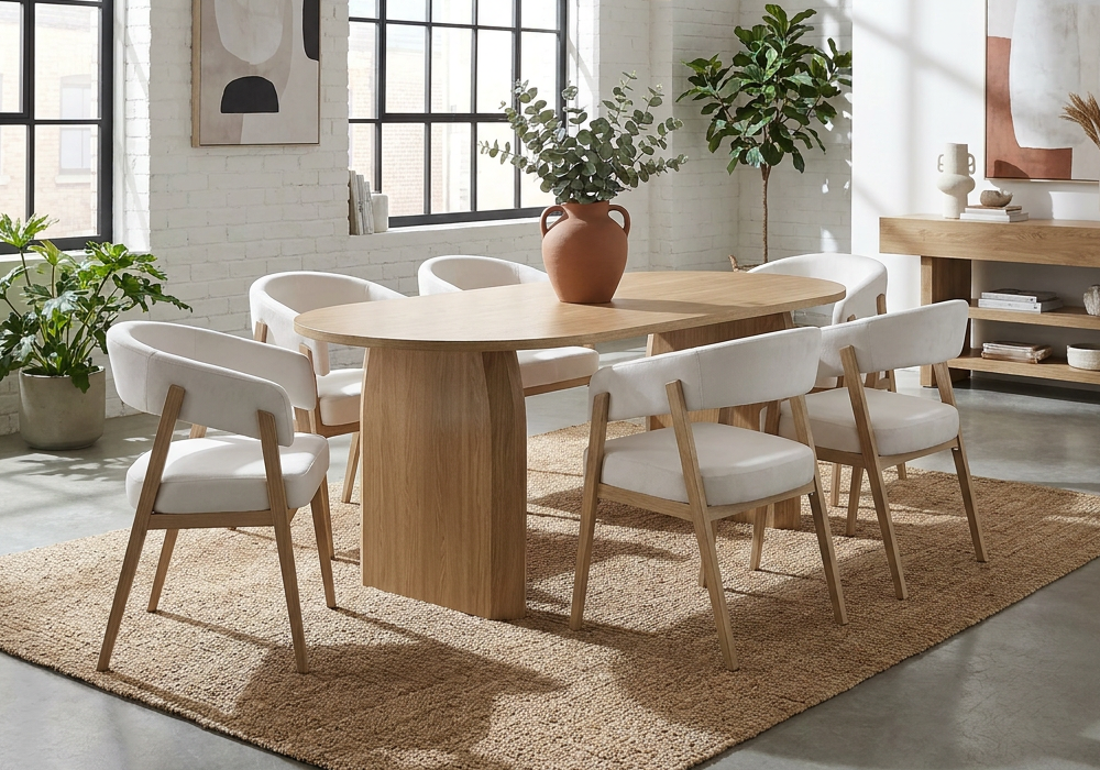 Ensemble table à manger ovale chêne et 4 chaises | Vexo