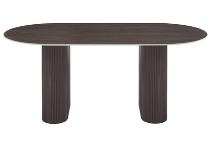 Table à manger ovale céramique effet bois noyer | Veyra