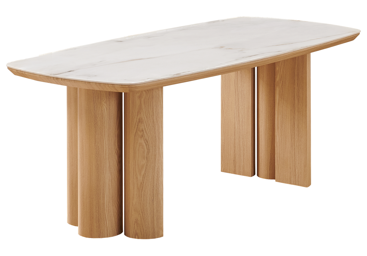 Table à manger ovale marbre beige et bois | Zelix