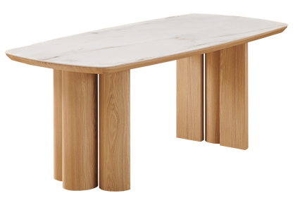 Table à manger ovale marbre beige et bois | Zelix