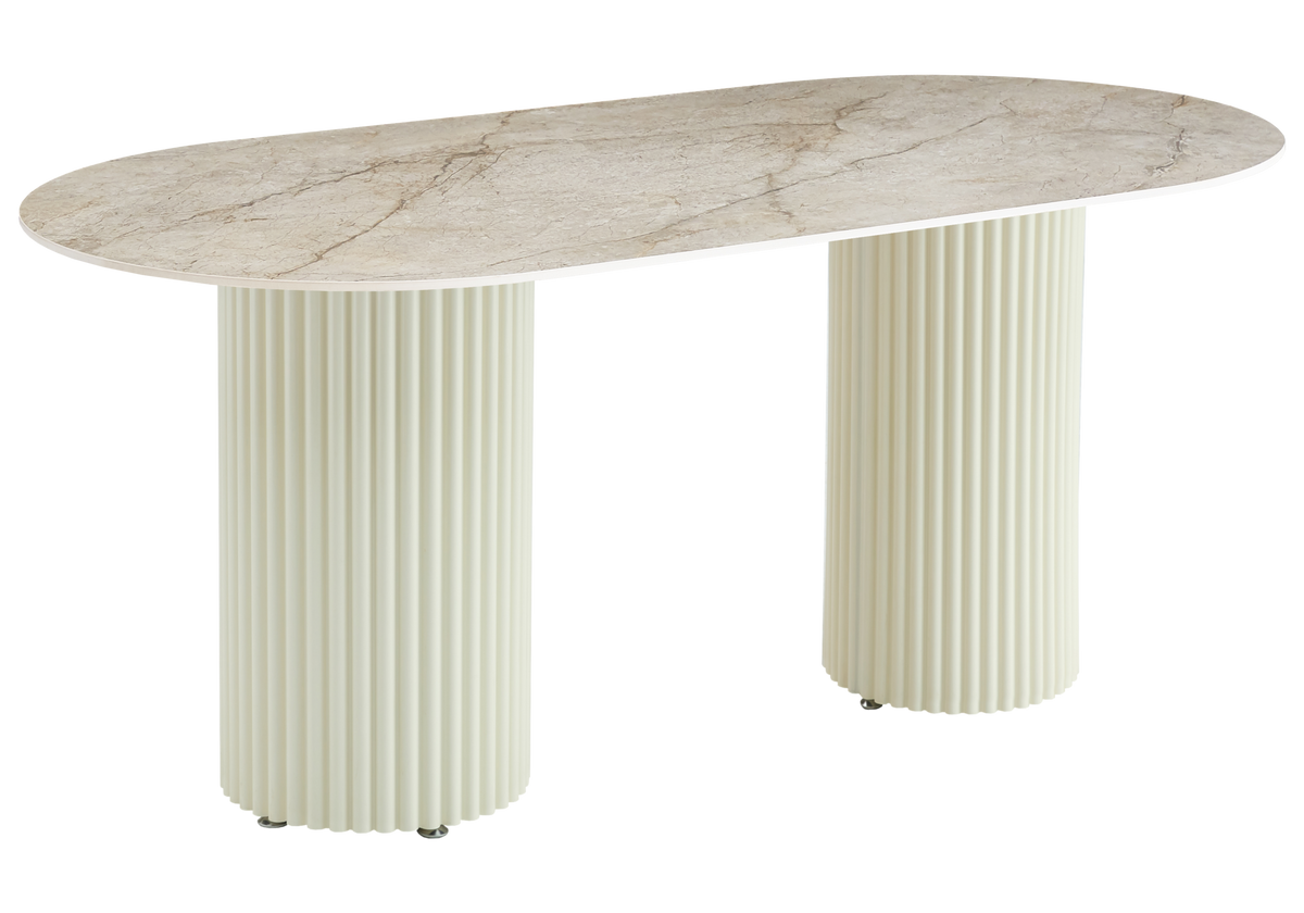 Table à manger ovale marbre brun et beige | Kaelis