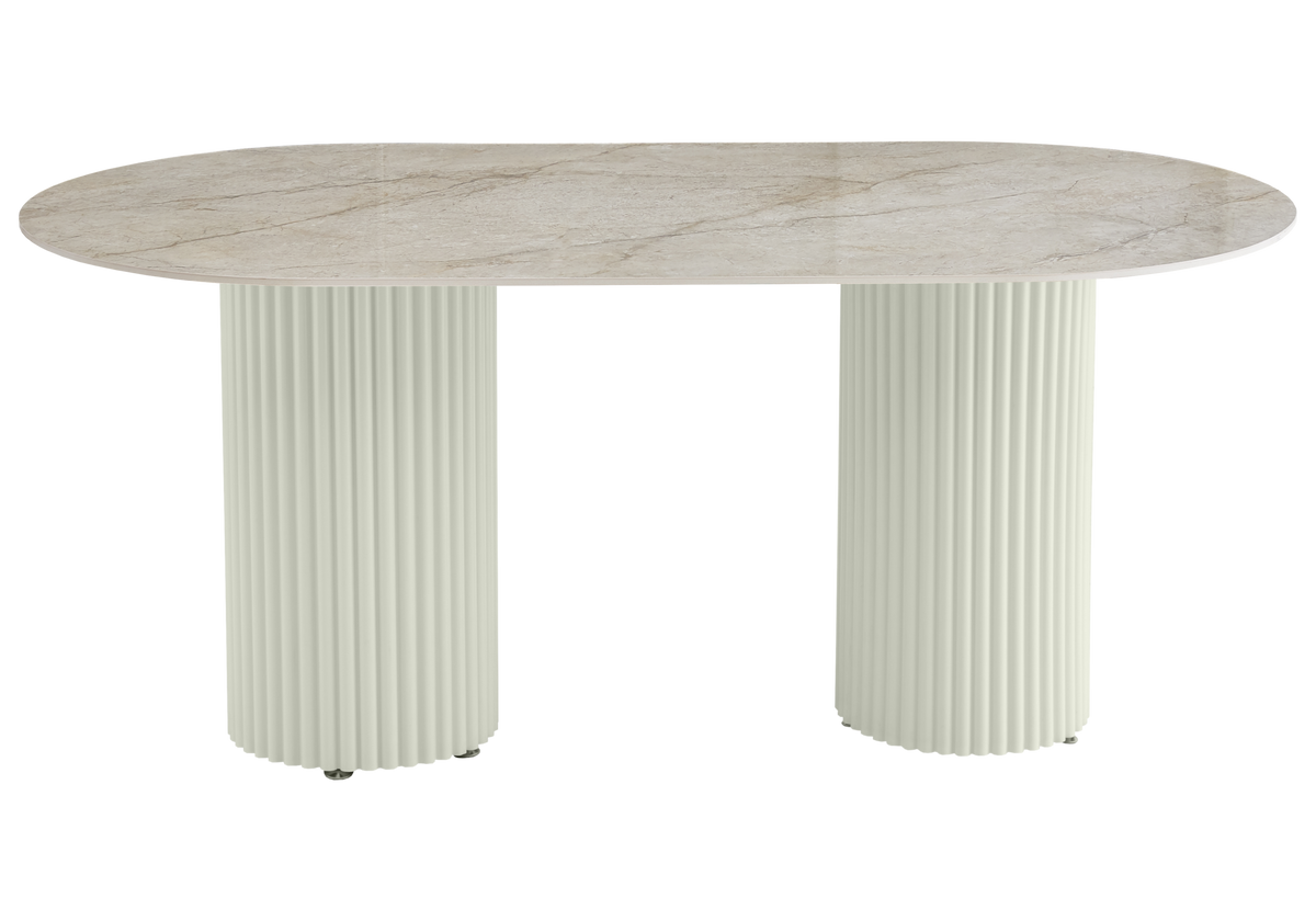 Table à manger ovale marbre brun et beige | Kaelis