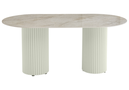 Table à manger ovale marbre brun et beige | Kaelis