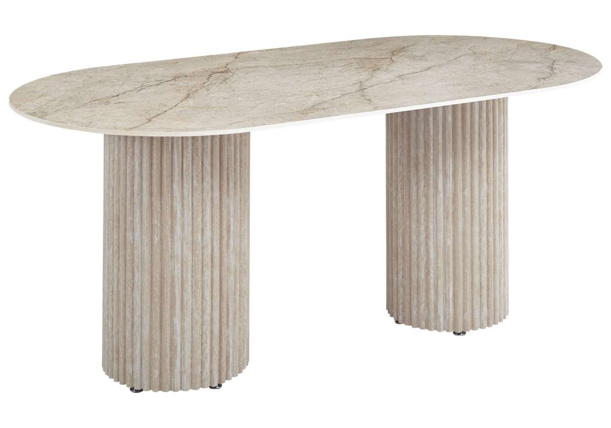 Table à manger ovale marbre brun et travertin | Kaelis