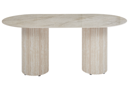 Table à manger ovale marbre brun et travertin | Kaelis