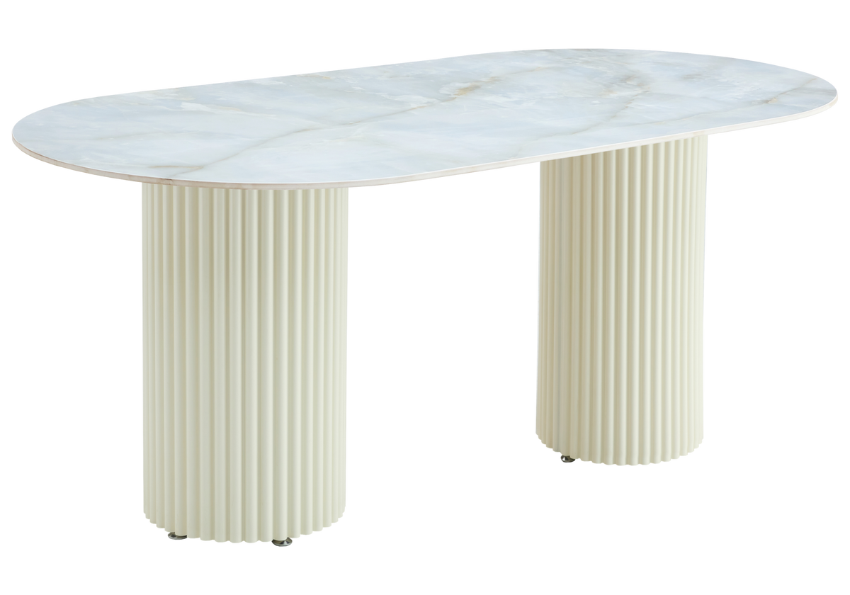 Table à manger ovale céramique marbre onyx beige | Kaelis