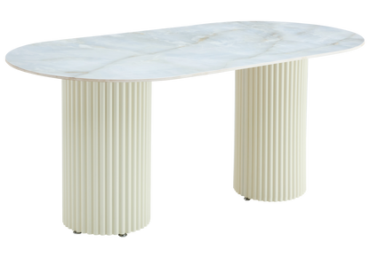 Table à manger ovale céramique marbre onyx beige | Kaelis