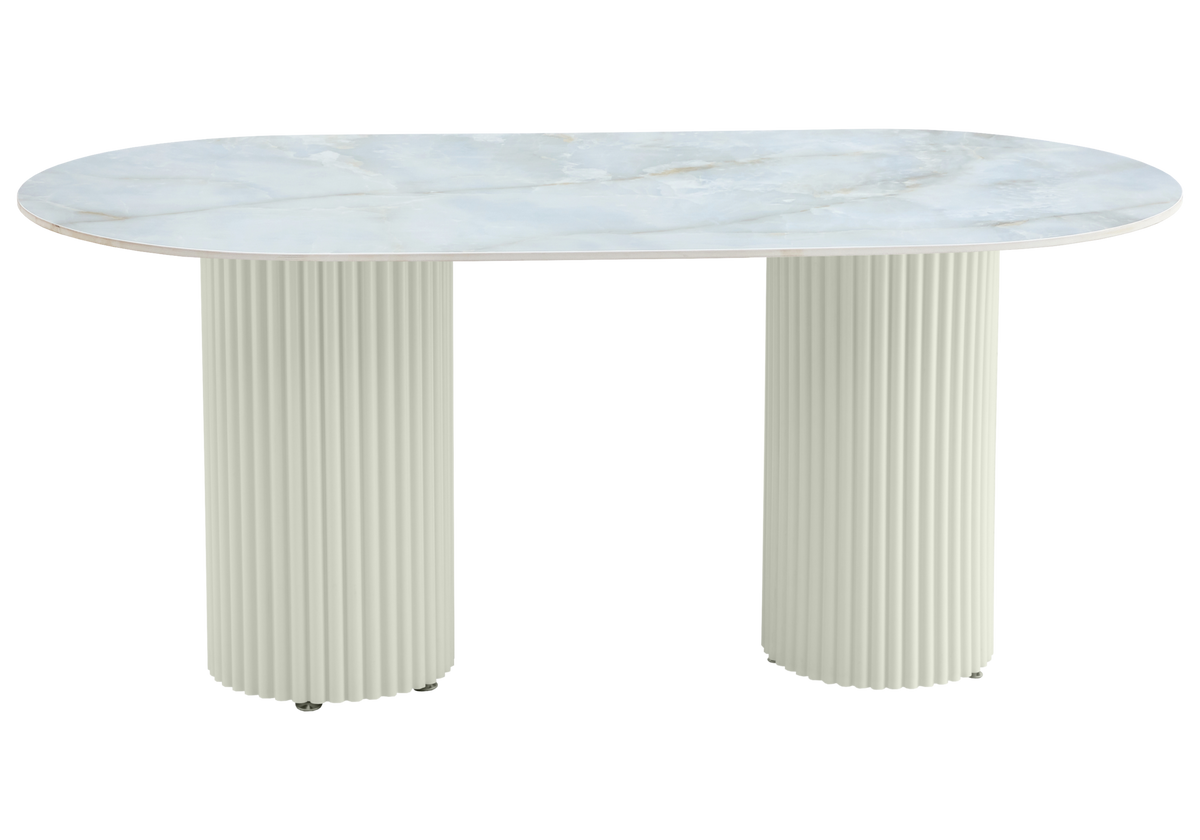 Table à manger ovale céramique marbre onyx beige | Kaelis