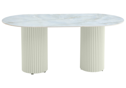 Table à manger ovale céramique marbre onyx beige | Kaelis