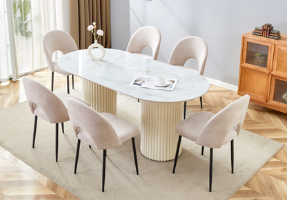 Table à manger ovale céramique marbre onyx beige | Kaelis
