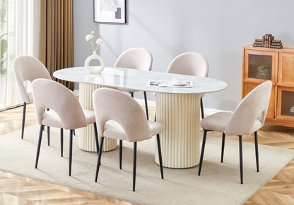 Table à manger ovale céramique marbre onyx beige | Kaelis