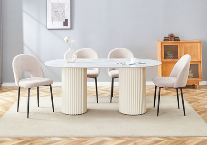 Table à manger ovale céramique marbre onyx beige | Kaelis