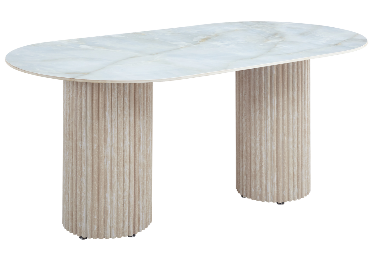 Table à manger ovale marbre onyx et travertin | Kaelis