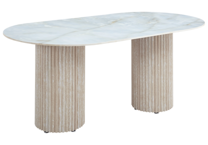 Table à manger ovale marbre onyx et travertin | Kaelis