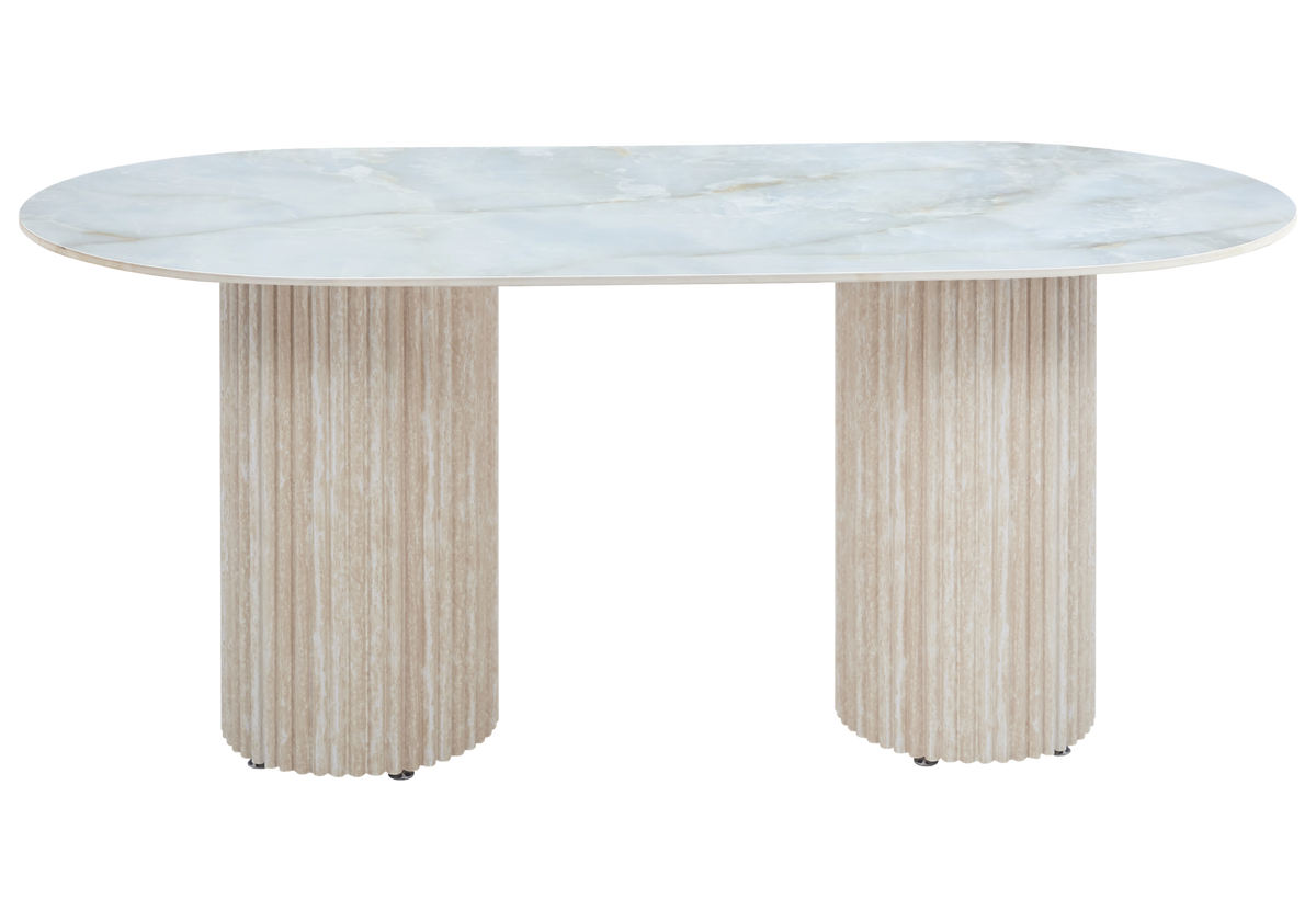 Table à manger ovale marbre onyx et travertin | Kaelis