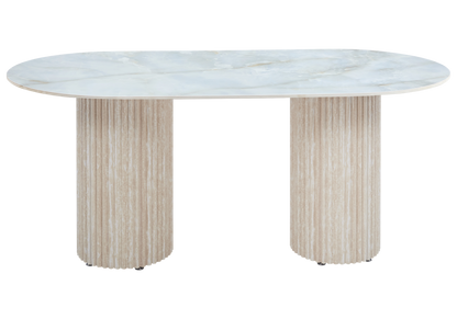 Table à manger ovale marbre onyx et travertin | Kaelis