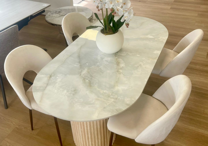 Table à manger ovale marbre onyx et travertin | Kaelis