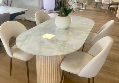 Table à manger ovale marbre onyx et travertin | Kaelis