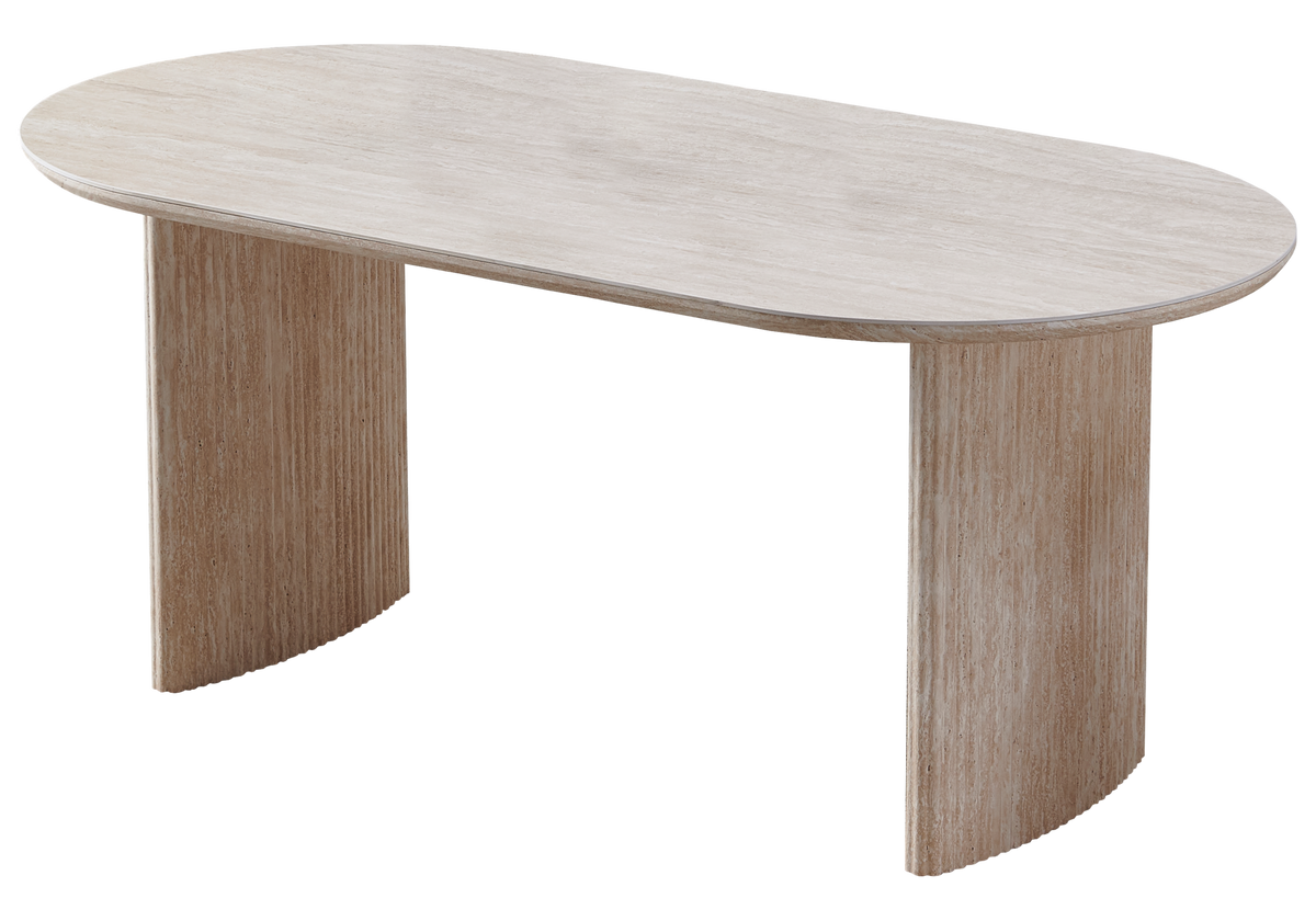 Ensemble table ovale travertin et chaises | Zivo