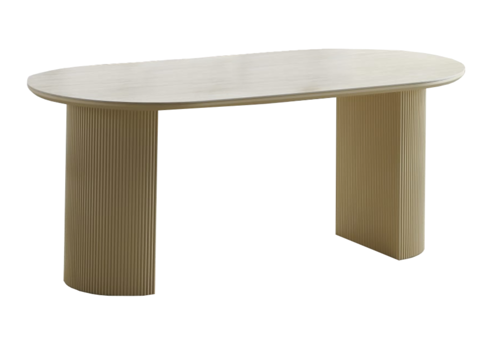 Table à manger ovale en céramique effet travertin | Zylo