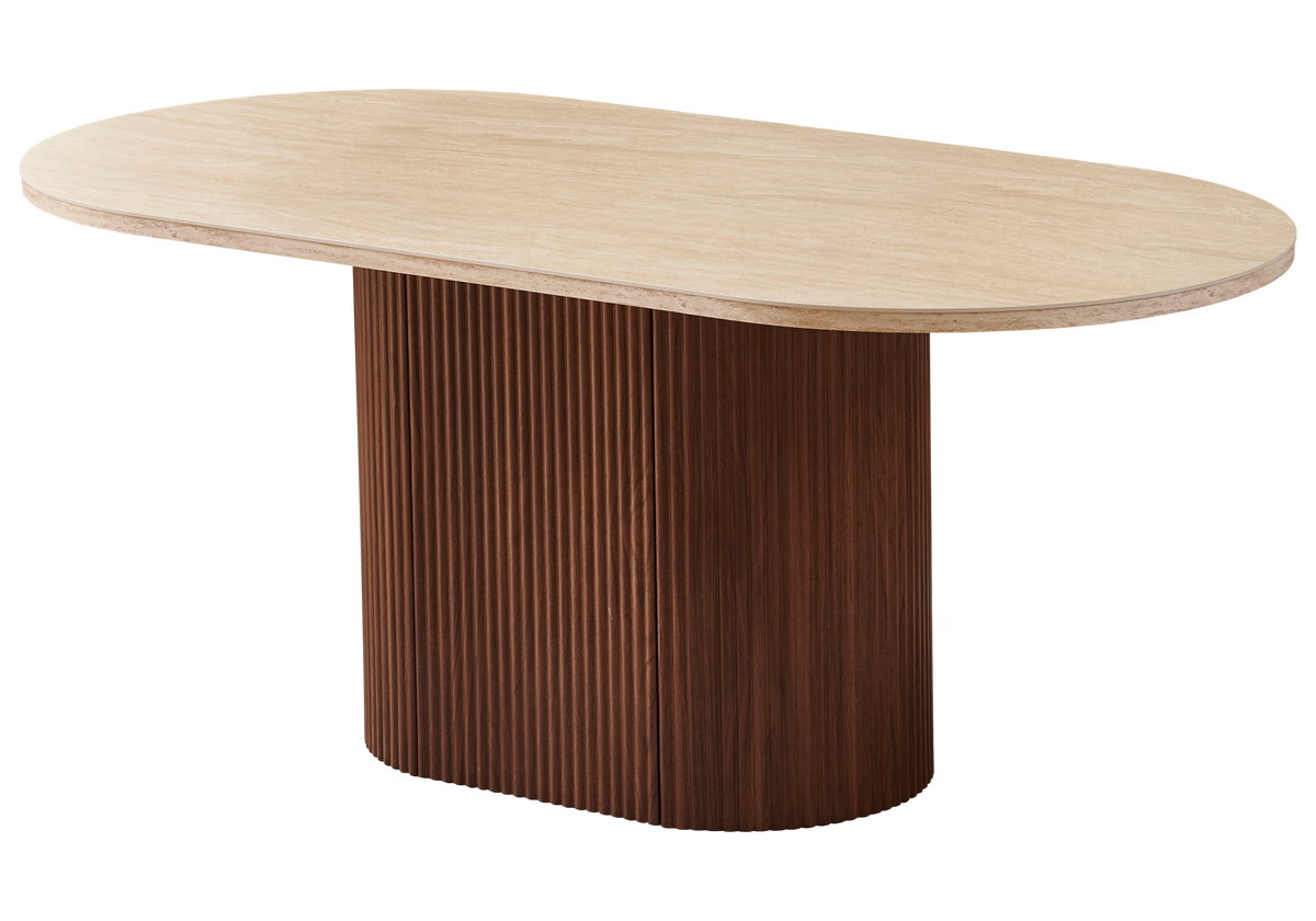 Ensemble table travertin noyer et 4 chaises | Zalor