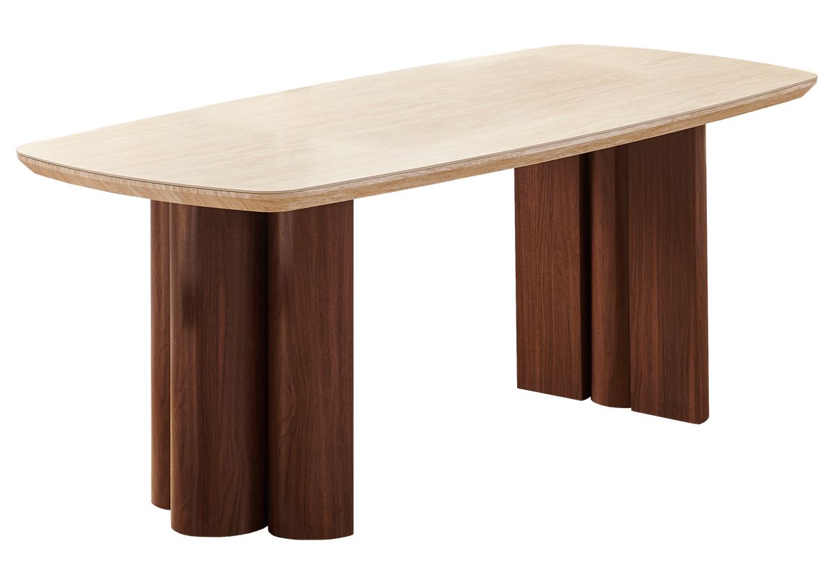 Salle à manger complète design travertin et noyer | Zelix
