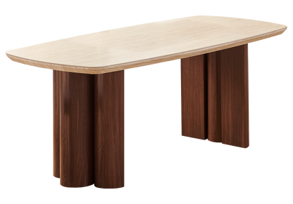 Salle à manger complète design travertin et noyer | Zelix