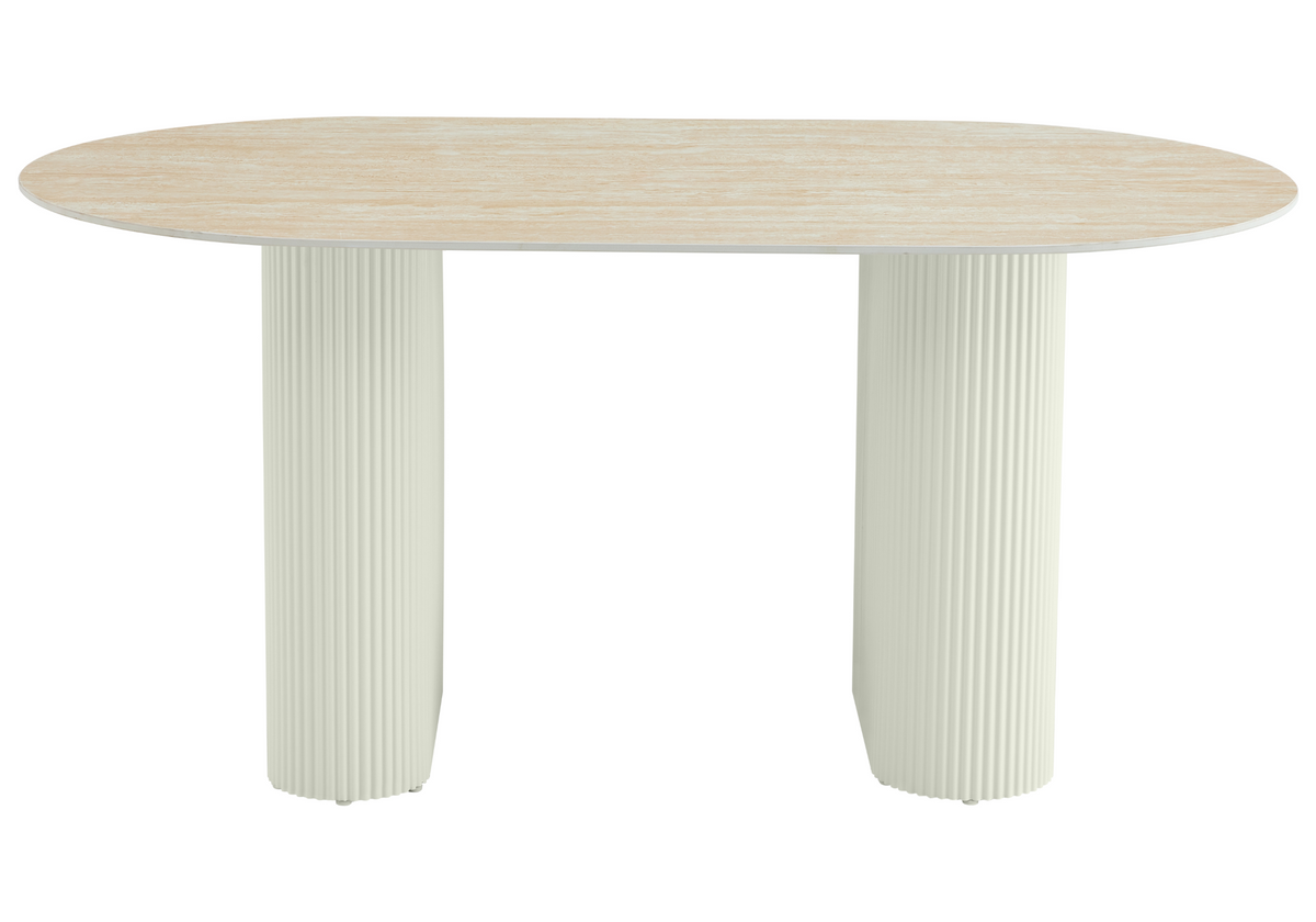 Table à manger ovale travertin beige 6-8 places | Veyra