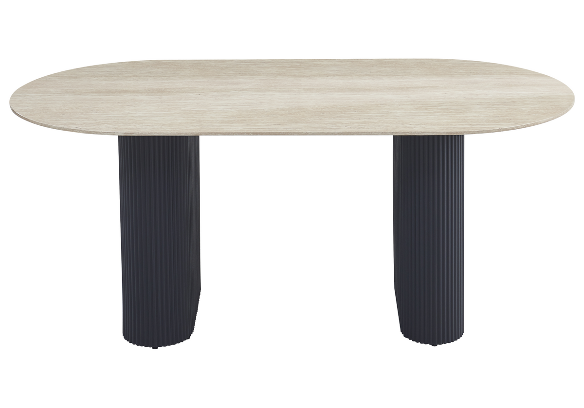 Table à manger ovale travertin et pieds noirs | Veyra