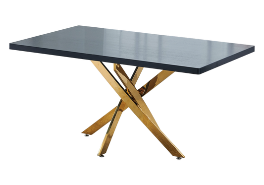 Ensemble table à manger bois noir et chaises dorées | Koda