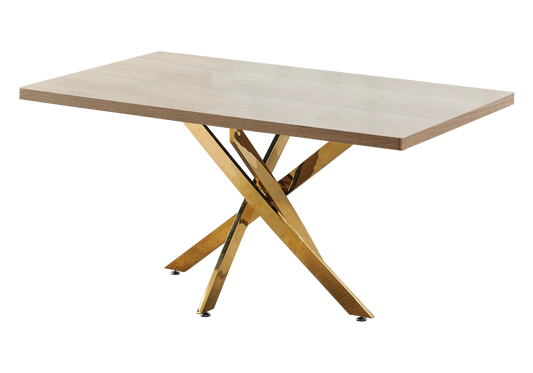 Ensemble table à manger chêne et 4 chaises dorées | Koda