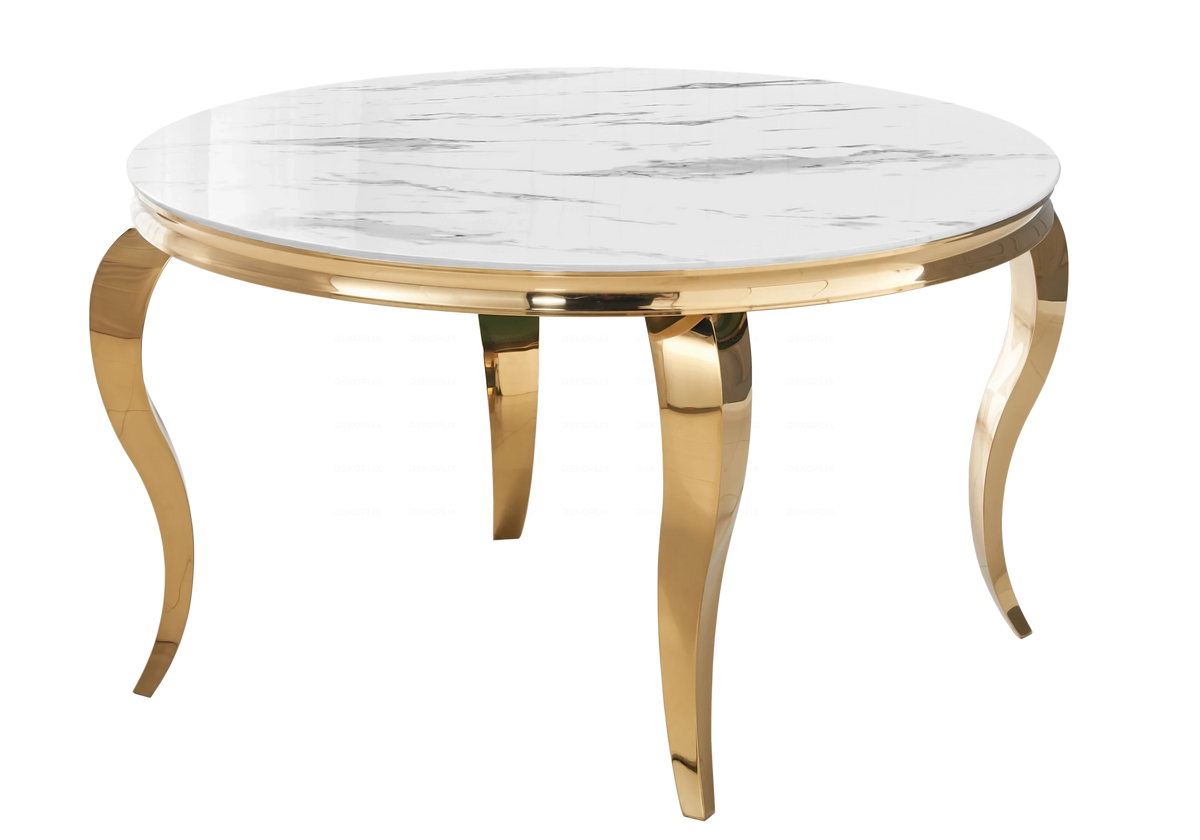 Table à manger ronde marbre blanc et métal doré | Halo