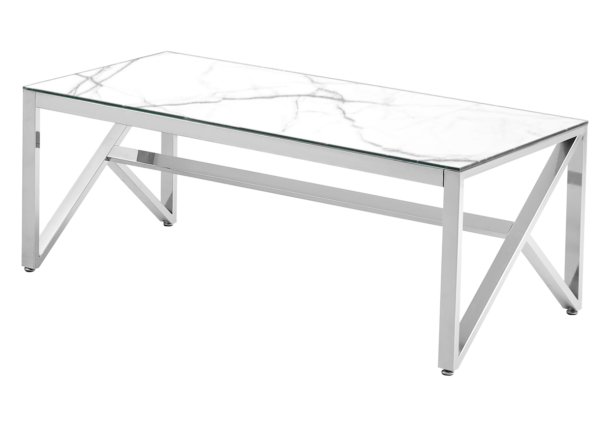 Table basse marbre blanc et acier argenté brossé | Kiro
