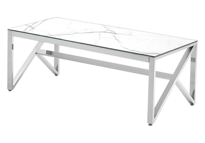 Table basse marbre blanc et acier argenté brossé | Kiro