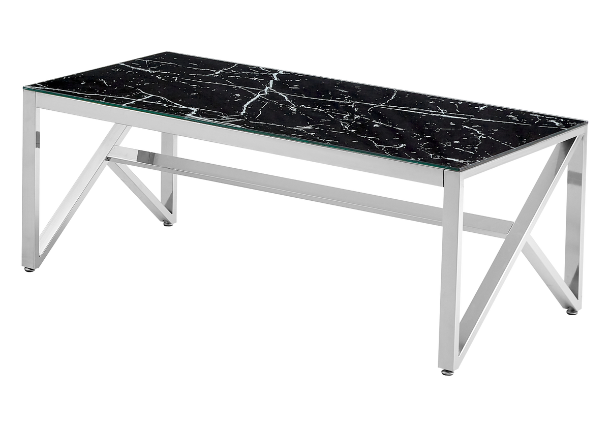Table basse moderne marbre noir et métal argenté | Kiro