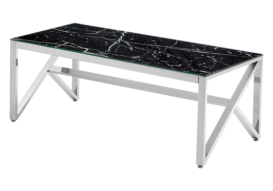 Table basse moderne marbre noir et métal argenté | Kiro