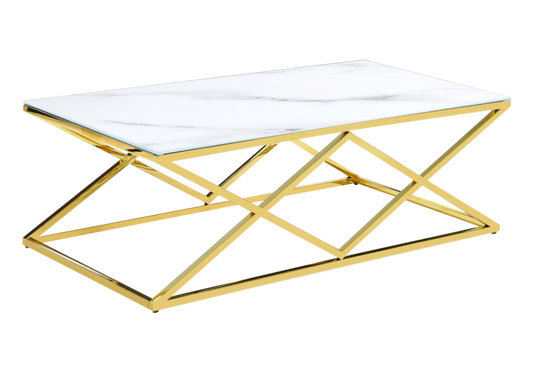 Table basse effet marbre blanc et pied doré | Vexta