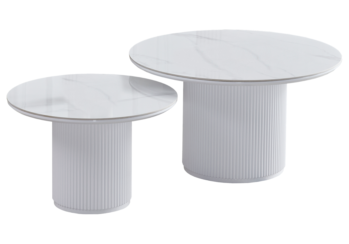 Table basse gigogne en céramique marbre blanc | Zivo