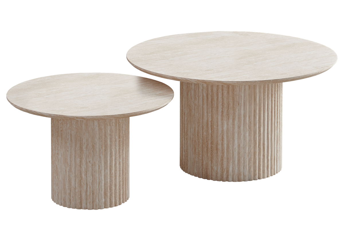 Table basse gigogne ronde travertin cannelée | Zylo