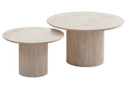 Table basse gigogne ronde travertin cannelée | Zylo