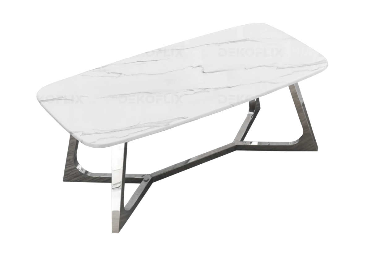Table basse marbre blanc et métal chromé | Vetra