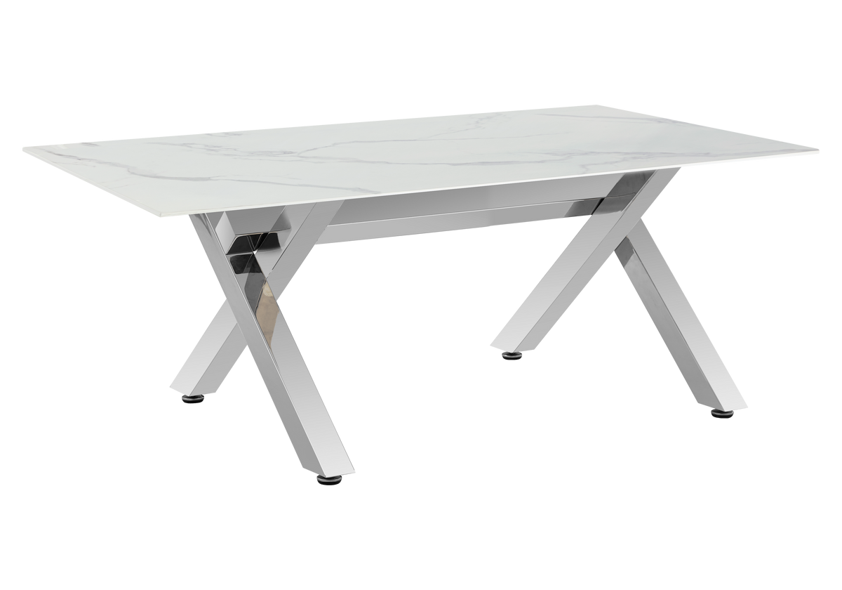 Table basse marbre blanc et pieds x argent | Zyro