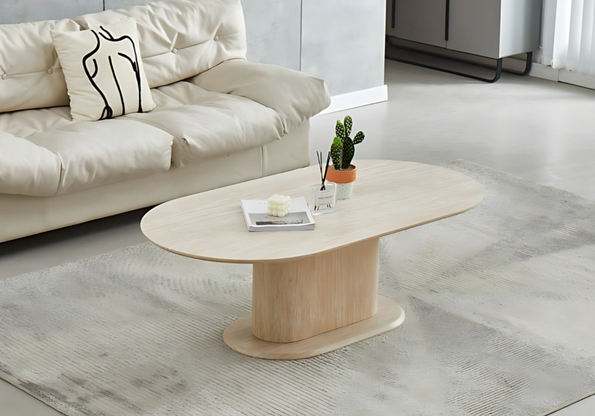 Table basse ovale effet travertin pour salon design | Vexta