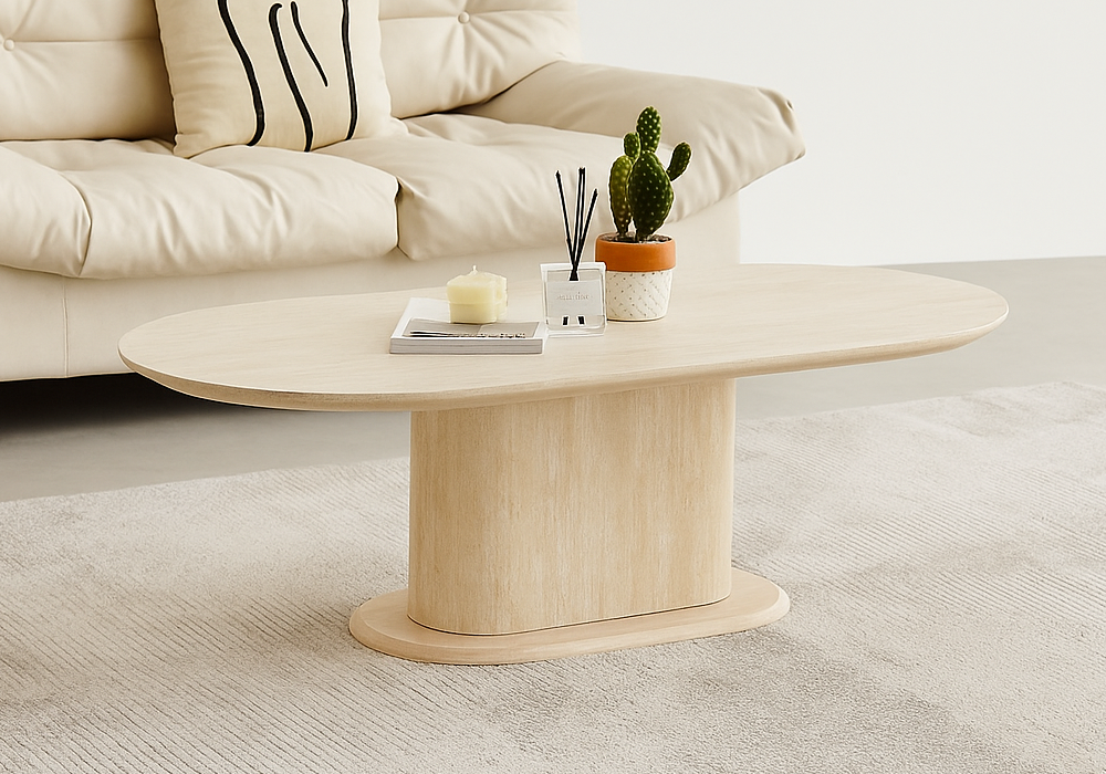 Table basse ovale effet travertin pour salon design | Vexta