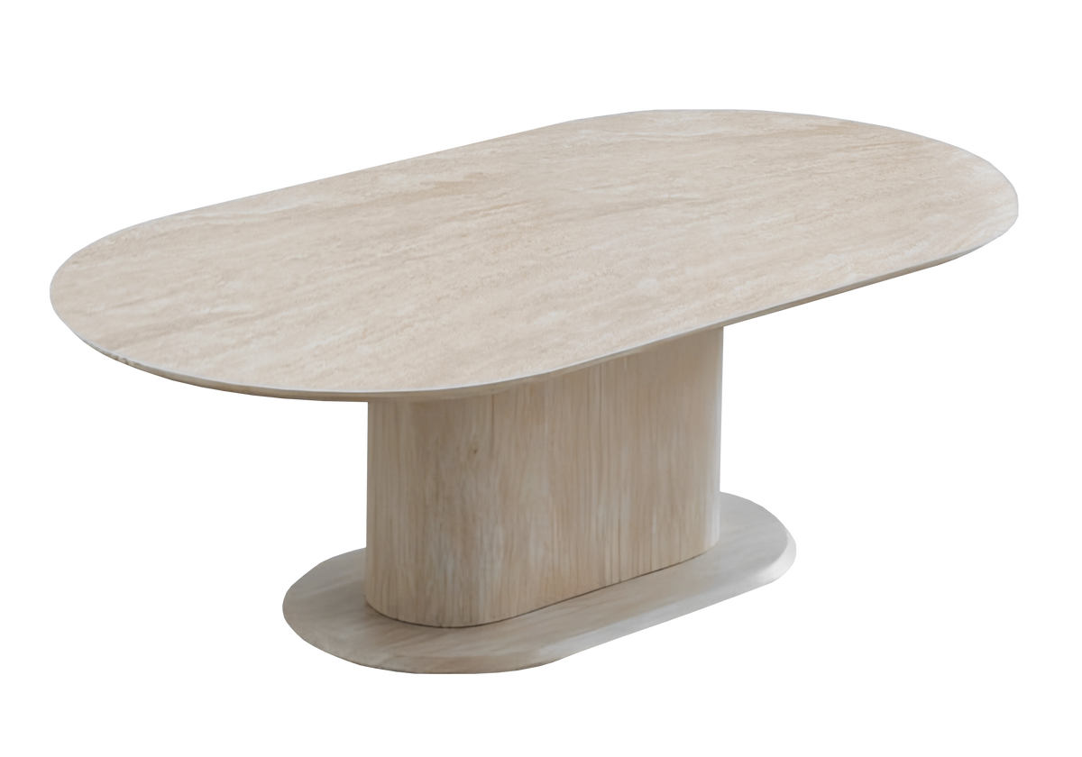 Table basse ovale effet travertin pour salon design | Vexta