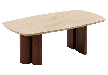 Salle à manger complète design travertin et noyer | Zelix