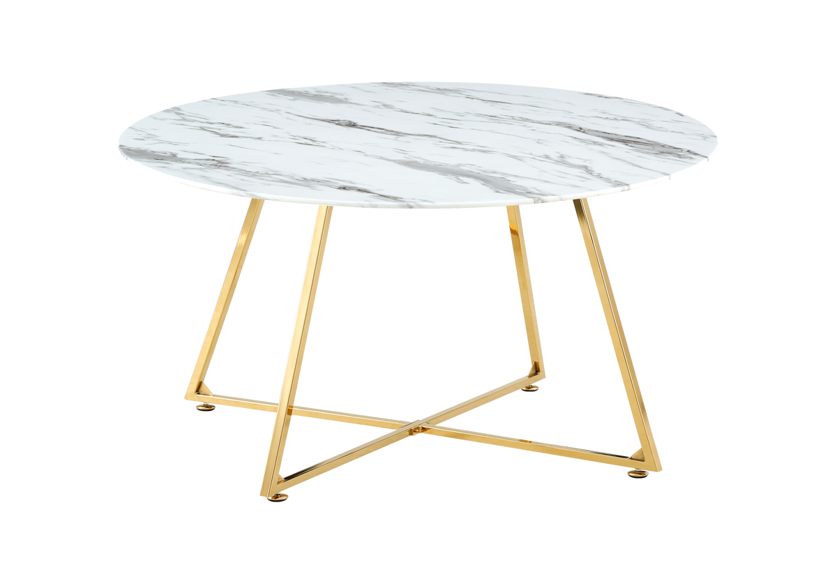Table basse ronde effet marbre blanc et pieds dorés | Nico